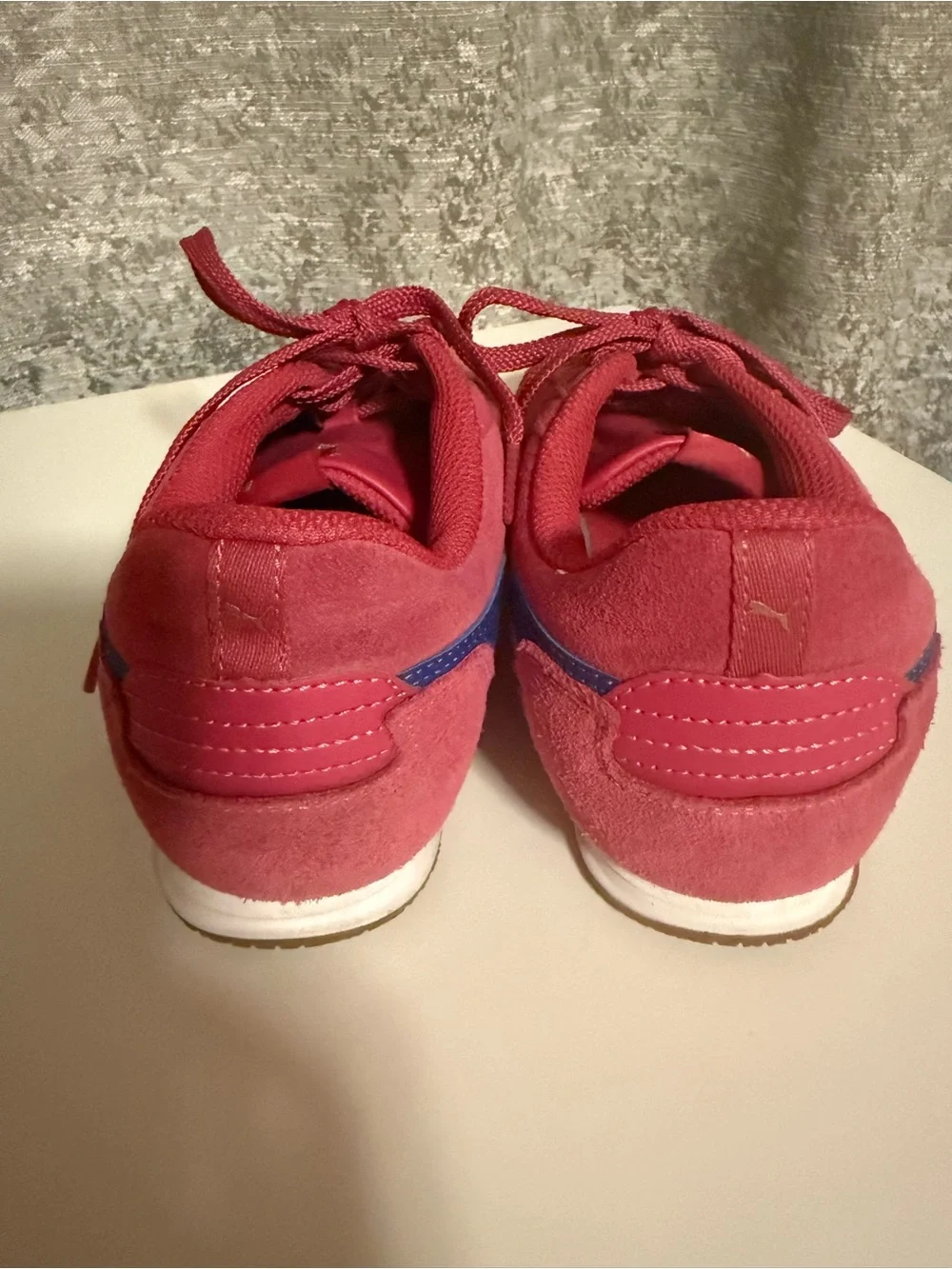 Puma Pink Suede Athletic Sneakers with Blue Side Stripe
